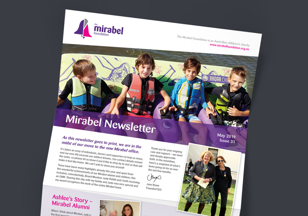 An example of the Mirabel newsletter template designed by Mity Digital