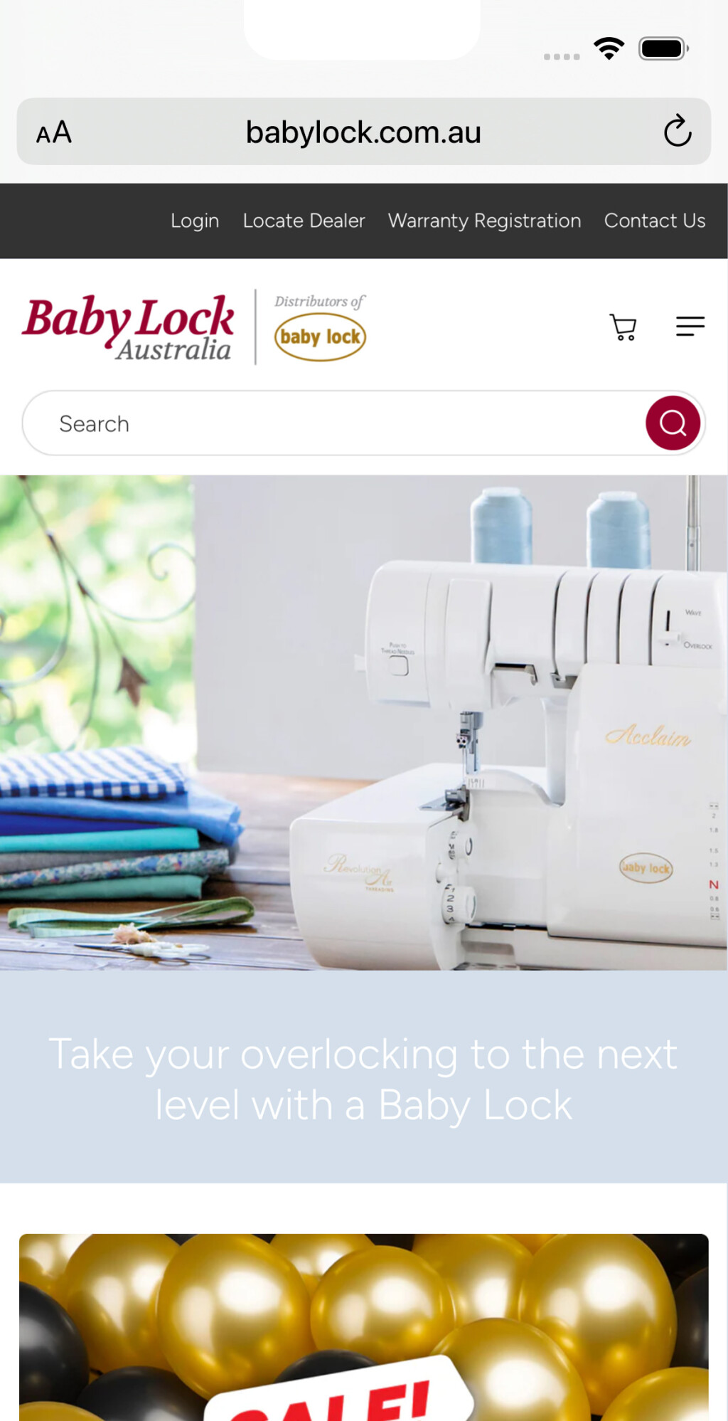 Screenshot of the mobile variant of the Baby Lock site
