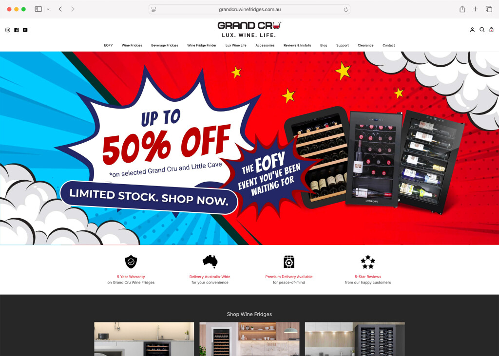 Screenshot of the desktop variant of the Grand Cru Wine Fridges site