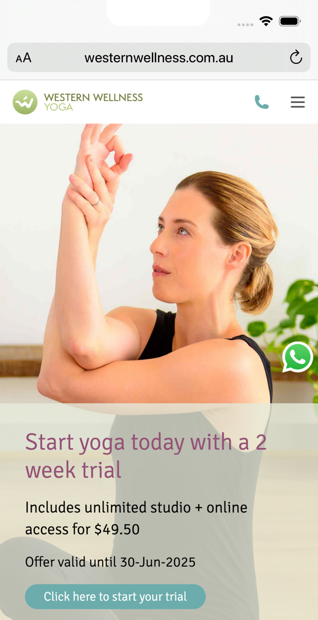 Screenshot of the mobile variant of the Western Wellness site