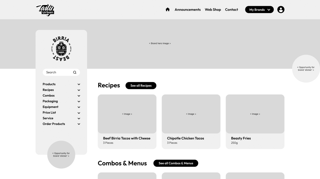 An example of the wireframe design stage for the Tasty Urban portal